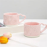 Taooba-Korean ins Ceramics Cup Breakfast milk oatmeal cup Pink Love shape handle Coffee Mug Water cup For Office Valentine's Day gifts