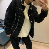 Taooba Jeans Coat for Men Punk Black Rivet Denim Jackets Man High Quality Korean Popular Clothes Loose Cheap Price Stylish Designer Low