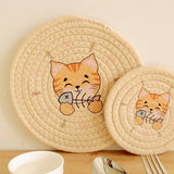 Taooba-Woven Coaster Cup Mat Table Heat Insulation Pad High Temperature Resistant Meal Pad Round American Printed Cat Pad Placemats