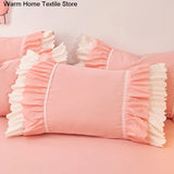 Pink Lace Ruffle Bedding Set Luxury Bed Skirt Sheet Bedspread Korean Duvet Cover Girls Princess Bedspread Pillowcases