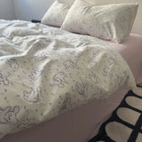 Cute Rabbit Bedding Set No Filler Ins Style Cream Purple Duvet Cover Flat Sheet Pillowcase Twin Queen Size Girl Boy Home Textile