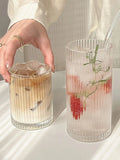 1pc 280ml 450ml Straight Vertical Striped Glass Cup Suitable for Coffee Latte Juice Milk Fruit Tea in Home Wine Beer Glass Cups