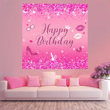 Pink Rose Glitter Backdrop Happy Birthday Photo Background Glitter Shiny Dots Lip Background For Photo Studio Photocall Supplies