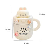 Taooba-1pc Bear Coffee Thermal Cup For Hot Cold Drinks Water Tea Milk Thermos Mug Stainless Steel Cup With Straw Lid Portable Bottle