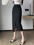 Taooba High Waist Pencil Skirt Women New Arrival 2024 Autumn Korean Style Solid Color Elegant Slim Office Lady Long Skirts