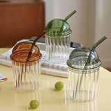 Taooba-Simple Striped Glass Straw Cup with Cute Lid,Juice Bubble Water Cup,Heat-resistant Coffee Cup,Colorful Drinking Cup Water Bottle