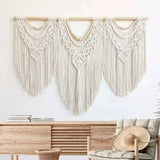 Taooba-Large Macrame Wall Hanging Tapestry  with  Wooden Stick Hand-Woven Bohemia Tassel Curtain Tapestry  Wedding Backgrou Boho Decor