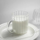 Taooba-Heat Resistant Glass Striped Water Cup Breakfast Oatmeal Milk Coffee Cup Household Large Capacity Cup Water Cup with Handle