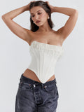 Taooba   Pearl Tassel Sexy Crop Tops Women Off-shoulder Backless Skinny Corset Tops Femme Satin Fashion Club Party Tops Mujer