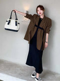 Taooba Ribbon Slit Blazer Coats For Women Notched Long Sleeves Loose Fashion Clothing Office Lady Casual Korean Style