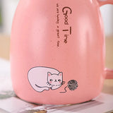 1pc 420ml Cartoon Cat Ceramic Mug Portable Coffee Cup With Wooden Lid And Stainless Steel Spoon Handle Drinking Cup For Home