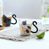 Taooba-1pc Creative Cat Glass Coffee Mug Cute Milk Tea Juice Water Glass Cup With Handle Home Kitchen Office Drinkware Tumbler Gift