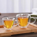 Taooba-Heart Love Shape Glass Cup Double Wall Coffee Mug with handle Anti-scald Heart Drinking Tea Milk Juice Water cup Lover Gift