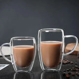 Taooba-4 Sizes Heat Resistant Clear Double Wall High Borosilicate Glass Mug with Handle Coffee Milk Juice Water Cup Espresso Shot Glass