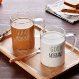 Taooba-1pc Glass Mug Good Morning Coffee Mug Heat Resistant Glass Coffee Cup Simple Stylish Cup for Couple Summer Winter Drinkware