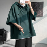 Taooba-5 Colors Summer Hooded T shirt Men Korean Half Sleeve Pullover Streetwear Loose T-shirt Tops Drawstring Men Clothing 5XL-M