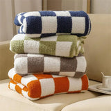 Taooba-Checkerboard Plaid Knitted  Woolen  Blanket Warm Soft Fleece Sofa  Throw Blankets Cozy Nap Blanket Cover   Bedspread Bedding