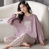 Taooba-Autumn Women's Pullover Long sleeved Pure Cotton Pajamas Women's Simple Edition Loose fitting Girls' Student Home Furnishings