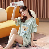 Taooba-Summer Casual Cute Cartoon Pure Cotton Nightwear Girls Sleepwear Young Women Pajama Sets Pyjamas Femme Suits Loungewear Pijama