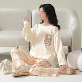 Taooba-Autumn Women's Pullover Long sleeved Pure Cotton Pajamas Women's Simple Edition Loose fitting Girls' Student Home Furnishings