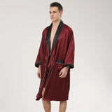 Men Satin Robe Set Loose Bathrobe Gown Long Sleeve 2PCS Sleewear Lapel Robe&Shorts Male Casual Sleep Set Silky Pajamas Set