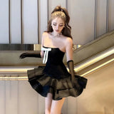 Taooba-Sexy Bow Slash Neck Strapless Dresses Summer Women's Dress New Solid Slim High Waist Fashion Slim A-line Wrapped Mini Dress