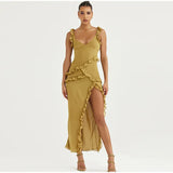 Taooba Twisty Twirl High Slit Ruffle Dress