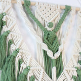 Taooba-Handvoven Macrame Tassel Pendant Green Tapestry with Stick Wall Hanging  Window Door Curtains Wedding Background Home Decoration