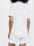 Taooba-Cute 2 Piece Pyjamas Set for Women Y2k Bow Bunny Print Button Down Sleepwear  Loungewear Two Piece Easter Pjs Set