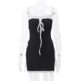 Taooba-Sexy Fake 2 Sling Dresses for Summer Women's Dress 2024 New Sexy Waistless Drawstring Strapless Lace up Skinny Mini Dress Woman