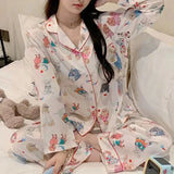 Taooba Cute Dog Printed Pajamas for Women's Spring and Autumn New Lazy Style Sweet Homewear Silk Pajamas for Women Sleepwear