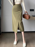 Taooba High Waist Pencil Skirt Women New Arrival 2024 Autumn Korean Style Solid Color Elegant Slim Office Lady Long Skirts