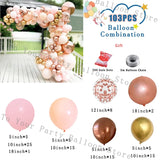 Taooba Color Palette Pink Balloon Garland Kit White Chrome Gold Balloon Arch Baby Shower Birthday Bridal Shower Wedding Party Decoration Latex Globos