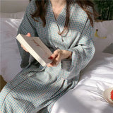 Taooba Christmas Gift Nightgown Plaid Simple Robe Senior Sense of Home Wear Bathrobe Bathrobe in the Long Section of the Large Size Long-Sleeved Home