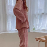 Taooba Christmas Outfit Korean Version Plaid Pajama Women Long Sleeve Sleepwear Spring Thin Loungewear Plus Size Red Nightwear Lapel Casual Homewear Set