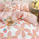 Taooba Pink Floral Bedding Set Soft Ins Single Double Queen Size Duvet Cover Flat Sheet Pillowcase Girls Home Totel Bed Linens