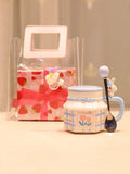 Taooba--Cute Ceramic Cup with Lid Spoon Girl's Birthday Gift Mug Home Coffee Breakfast Cup Creative