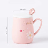 1set 400ml Cherry Blossom Ceramic Water Cup with Lid and Spoon Heat Resistant Cups for Home Office Embossed Coffee Mug Gift