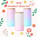 Taooba-1pc 16oz Glass Tumbler Glitter Glass Jar Shimmer Beer Mug Can Shaped Drinking Glass With Bamboo Lid And Reusable Straw DIY Gifts