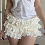 Taooba Women Lace Tiered Ruffles Bloomer Shorts Coquette Preppy Kawaii Booty Frilly Shorts Music Concert Pumpkin Pants Y2k Streetwear