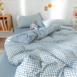 Blue Checkerboard Print Bedding Sets Nordic Duvet Cover Simple Lattice Quilt Cover Bed Sheet For Kdis Adults Bedclothes