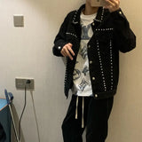 Taooba Jeans Coat for Men Punk Black Rivet Denim Jackets Man High Quality Korean Popular Clothes Loose Cheap Price Stylish Designer Low