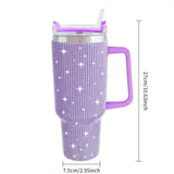 1pc Sparkling Studded Tumbler With Lid 40oz Stainless Steel Insulated Water Bottle With Handle Portable Drinking Cup For Car