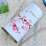 Taooba-304 Stainless Stee Cup Cherry Blossom Thermal Mug with Lid Hands-on Straw Cup Milk Tea Coffee Cup Leak-Proof Water Cup Travel