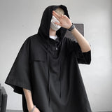 Taooba-5 Colors Summer Hooded T shirt Men Korean Half Sleeve Pullover Streetwear Loose T-shirt Tops Drawstring Men Clothing 5XL-M