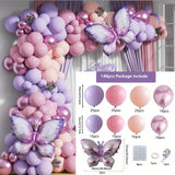 Taooba Color Palette 148PCS Butterfly Balloon Arch set, Macaron purple pink orange balloon, birthday party, wedding anniversary event decoration