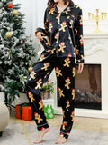 Taooba-Women Christmas Pajama Set 2 Piece Satin Long Sleeve Shirt and Loose Fit Pants Sleepwear Loungewear