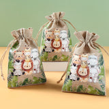 Jungle Animal Candy Bags Drawstring Birthday Party Wedding Decoration Kids Wild One Safari Party Decor Baby Shower Sack Gift Bag