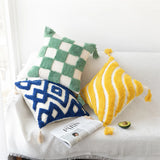 Taooba-Tufted Rainbow Plid Tassel Pillowcase Soft Cozy Tufting Sofa Cushion Cover Room Deocr  Hand-woven BohemiaThrow Pillowcover