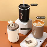 Taooba-Stainless Steel Insulated Coffee Thermos Mug Leak-Proof Double Wall Vacuum Travel Mug Tumbler Cup with Flip Lid Straw For Home